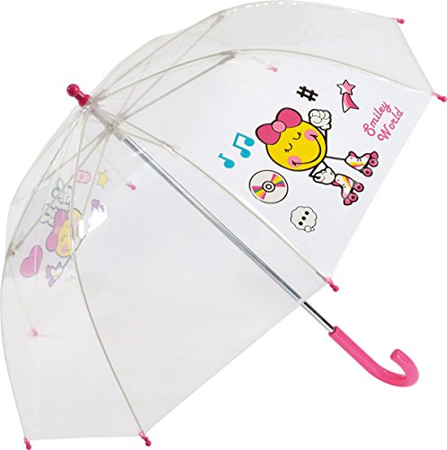 Le Monde du Parapluie - Smiley World - Parapluie Canne Cloche avec Poignée Rose, 88 cm, Transparent Cover