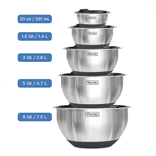 image for Viking Culinary Stainless Steel Mixing Bowl Set, 10 piece, Non-slip Si