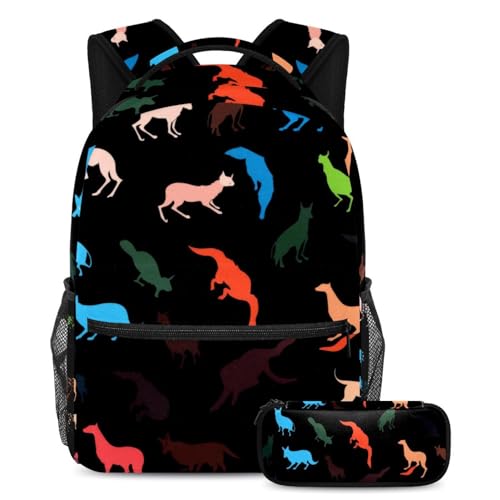 Sac à dos avec trousse d'école pour enfants et adolescents silhouette animal noir
