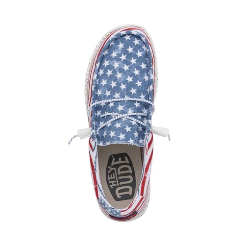 Image of HEYDUDE Men's Wally Patriotic Slip On Shoe | Lightweight Canvas Loafers with No Tie Laces