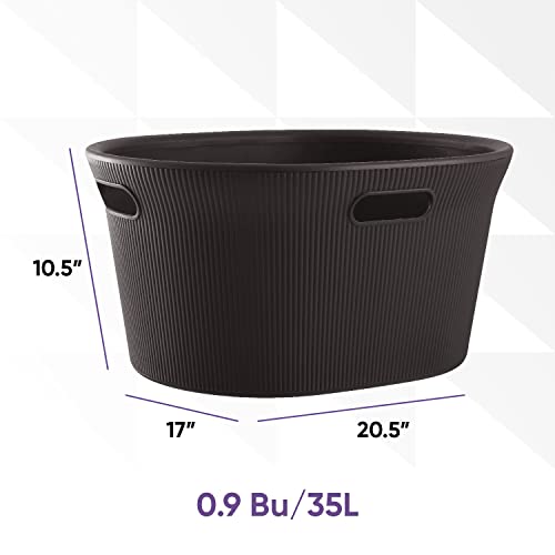 Image of Superio Ribbed Collection - Decorative Plastic Laundry Basket with Cut-Out Handles, Brown (2 Pack) Hamper Organzier for Bedroom Bathroom College Dorm Room 35 Liter