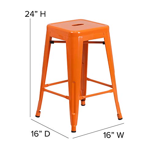 Flash Furniture Kai Commercial Grade 24" High Backless Orange Metal Indoor-Outdoor Counter Height Stool With Square Seat #TOP2