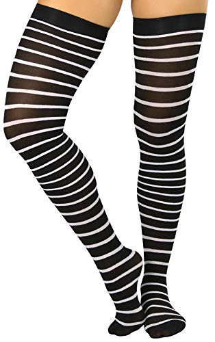Image of ToBeInStyle Women's Opaque Hosiery Thin Striped Thigh High Long Stocking