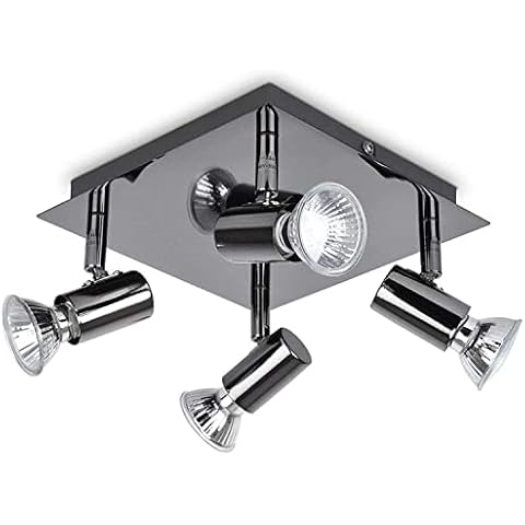CASPERi Square 4 Way Adjustable LED Ceiling Lights Spotlight Fittings Kitchen GU10 Bulbs (Black Chrome No Bulb) Cover