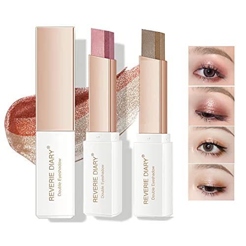 2 Colors Eye Shadow Stick, Double Colors Waterproof Matte Glitter Shimmer Eyeshadow, Gradient Eye Shadow Makeup Pen (#03 & #04)