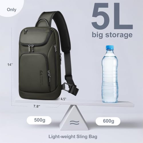 Image of hk Sling Bag for Man, Waterproof Utility Crossbody Bag | with Anti-theft Pocket for Men, Sling Backpack for Daily Commute, Work, College, 14 * 7.8 * 4.5 inches,Green