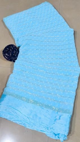 Image of Women's Pure Viscose Bandhej Print Georgette Saree with Silver Border & Blouse Peice