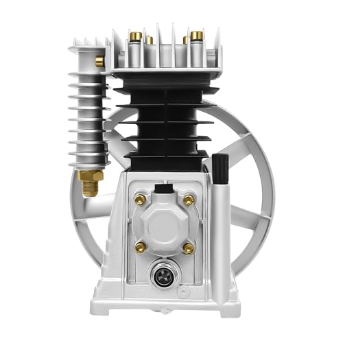 2055-2HP Air Compressor Pump Head, 1.5KW 200L/min Aluminum&Iron Piston Twin Cylinder Air Compressor Head with Silencer