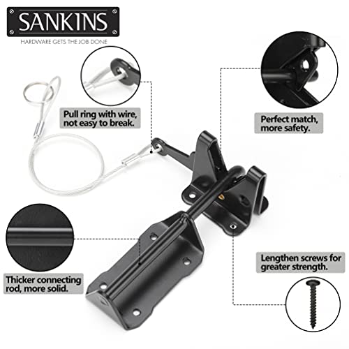 SANKINS Heavy Duty Automatic Gate Latch for Wooden Fence with Cable Pull, 7-1/2" Self-Locking Gravity Lever Door Security Latches Hardware for Metal Gates, Vinyl Fence, Outdoor Garden, Pool, Black by SANKINS - Used condition - Image 3