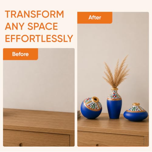 Image of Aakriti Art Creations Rustic Charm Trio Vase Set of 3 | Hand-Painted Warli Art Terracotta Vases in Blue | Matte Finish Decorative Vases for Living Room, Table Decor & Gifting