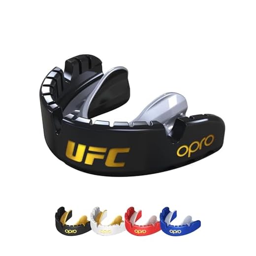 OPRO Protector bucal para brackets Gold Level UFC, protector bucal deportivo con excelente comodidad, protección y ajuste, protector bucal para BJJ, boxeo, lacrosse, artes marciales, mma (Negro)