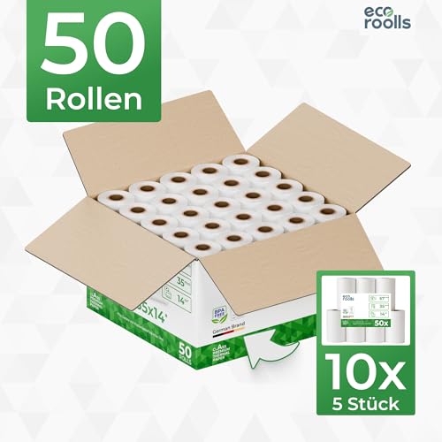 ECO ROOLLS® EC Cash Rollen Thermopapier 57mm x 35mm x 12mm - Kassenrollen 57x35x12 für EC & Kredit-Kartenlesegeräte - Thermorollen 57mm - Bonrollen EC Gerät - Für Systeme bis 14m Papierbedarf (50 Stk)