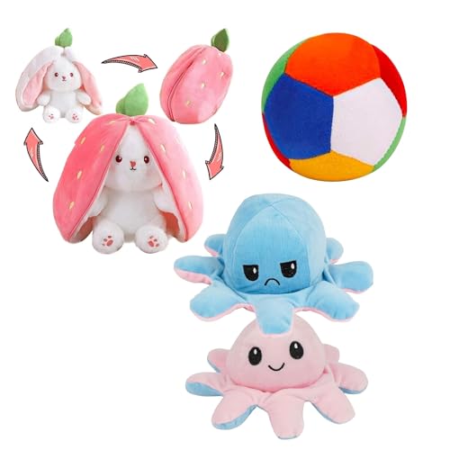 Image of EITHEO Octopus Blue Soft Ball Bunny Pack 3 Soft Plush Stuffed Animals for Kids Boys Girls | Gift Set