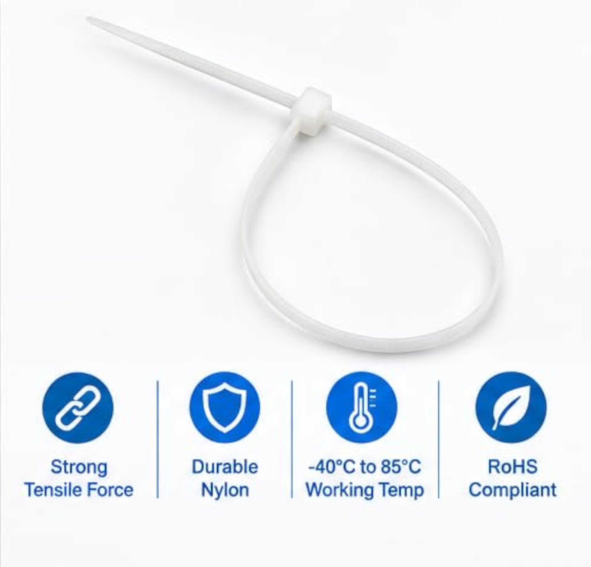 Nylon Cable Ties, White, 4.6 x 300 mm, Pack of 100