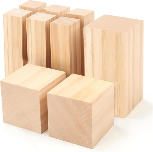 9 stuks grashoutsnijblokken, 3 maten Whittling Hout Basswood Blokken Kit voor Houtsnijwerk voor Beginners Kinderen en Volwassenen (1x1x4,2x2x2,2x2x4) in