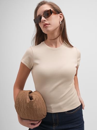Image of Tokyo Talkies Women Pure Cotton Tops for Woman|Regular Fit Slim fit Crop Tops for Women Western|Top Tshirt for Women Stylish Western|Suitable for Casual and Workwear