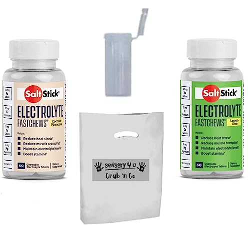 SENSORY4U Saltstick FASTCHEWS Coconut Pineapple and Lemon Lime Variety 2-Pack - 60 Count Bottles with Race Ready Tube -Grab and Go Gift Set with New Flavors