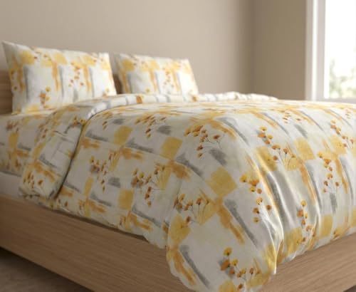 Image of FRESH FROM LOOM Designer 240 TC Cotton King Bedsheet - Perfect for Master Bedroom Elegant 100% Cotton 240 TC King Size Flat Bedsheet Set, Yellow, Size- 108x108 inch