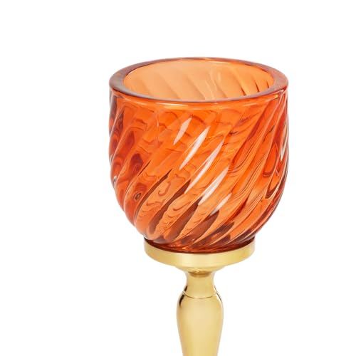 Image of Pure Home Orange Swirl Textured Hurricane - Small | Size: 9 x 9 x 21 cm | Premium Hurricanes for Home Decor | Living Room & Home Decor Showpiece | Ideal for Diwali & Festive Gifting | Premium | Pack of 1