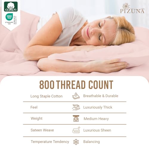 Image of Pizuna 100% Cotton Bedsheet Super King Size Light Pink, 800 Thread Count Long Staple Combed Cotton Flat Bedsheets 108x108 Inches with 4 Pillow Covers, Bed Sheet for Super King Size Bed