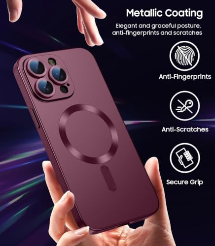 Image of DIZORO Magnetic Case for iPhone 12 Pro Max Cover [Compatible with MagSafe][Built-in Camera Lens Protector] Slim Soft Silicone Bumper Shockproof Metallic Luster Back Cover Phone Cases (Wine)