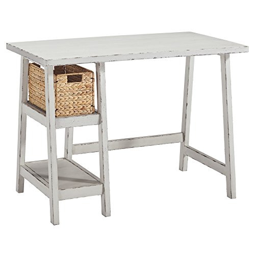 Signature Design by Ashley Mirimyn Farmhouse Home Office Small Desk with Basket, Antique White
