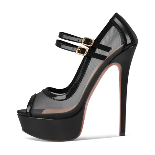 Image of Women's Platform Sandals Mesh Ankle Strap Stiletto High Heels Open Toe Peep Toe