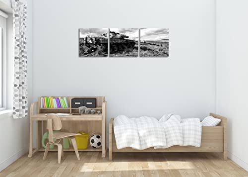 Black and White Tank Wall Art Canvas Boy Bedroom Decor Teen WWII Main Battle Tank Pictures on Wall Art for Home Decoration Living Room Bedroom and Kitchen Decor 3 Pcs Framed Canvas Prints 12X12inches by NAN Wind - Used condition - Image 5