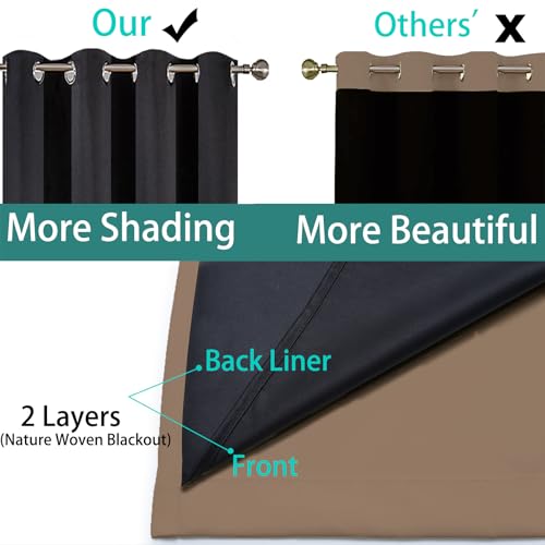 Image of Yakamok Khaki Blackout Curtains 63 Inches Long for Bedroom 52 inch Wide 2 Panel | Blackout Curtain Panels for Bedroom, 2 Thick Layers Grommet Top Thermal Insulated Drapes with Black Liner for Living Room