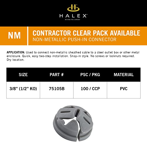 Halex, 3/8 In. - 1/2 In. Knockout Non-Metallic Push-In Connector , 75105B, 100 Per Pack , Gray #TOP3