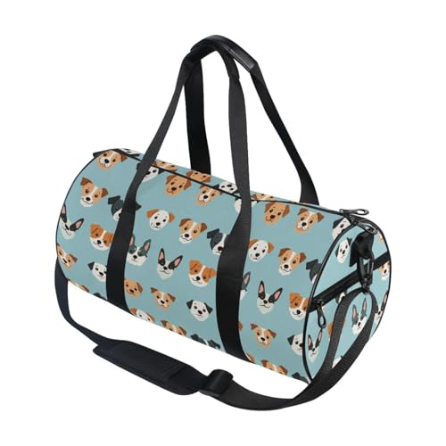 Cartoon Dog Sports Duffel Bag Full Print Stylish Barrel Gym Bag with Large Capacity, Adjustable Strap and Side Zipper Pocket for Fitness Sports Travel and Daily Use