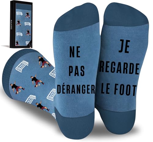 Cadeau Chaussettes Homme Humour Foot- Cadeau Noël,Anniversaire,St-Valentin,Fantaisie,Cadeau Football Homme Original,Personnalisé,Idée Cadeau Ado Garçon,Papa,Coffret Cadeau Homme,Drôle Rigolo 42-46