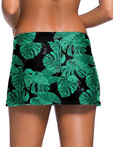 Image of REKITA Women Swim Skirt Solid Color Waistband Skort Bikini Bottom