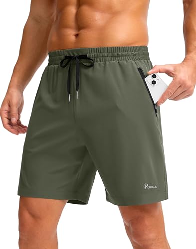 Image of Pudolla Men's Running Gym Shorts with Zipper Pockets 5 inch /7 inch / Lightweight Quick Dry Running Workout Athletic Short