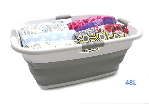 SAMMART Wäschekorb, zusammenklappbar, rechteckig, faltbar, Aufbewahrungsbehälter/Organizer, tragbar, platzsparend, für den Kofferraum, Haustier-Badewanne (Grau)