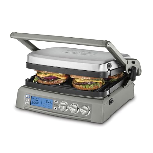 Cuisinart 6-in-1 Elite Griddler, Electric Grill, Griddle & Top Melt, 500°F Temperature Sear Function, LCD Screen, Dishwasher-Safe Cooking Plates, GR-300NAS, Stainless Steel