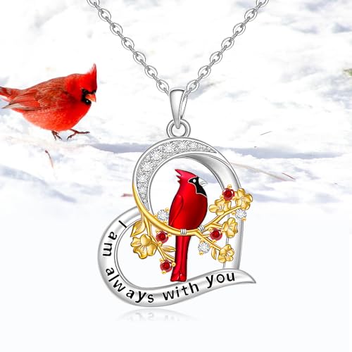 Fenthring Cardinal Necklace Sterling Silver Heart Red Cardinal Necklaces for Women Pendant Memorial Sympathy Bird Charms Mothers Day Christmas Gifts4