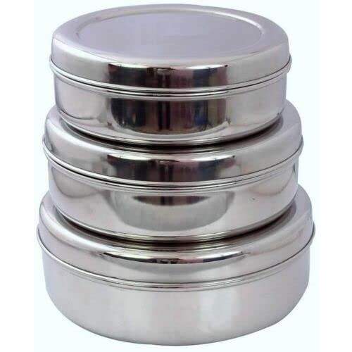 3pc Stainless Steel Storage Containers - Puri Dabba Set Cake Biscuit Canisters- Mirror Finished, Strong, Durable And Corrosion-Resistant And Dishwasher Safe