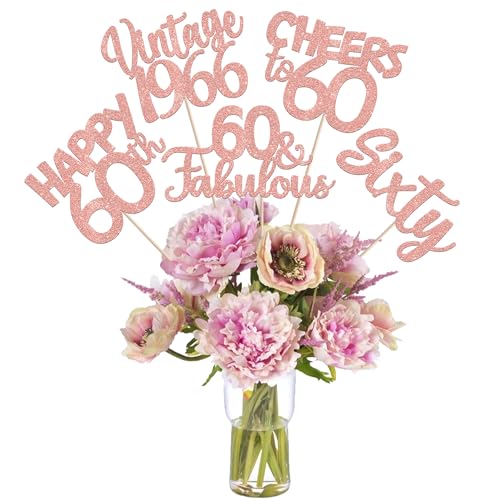 Image of 15 PCS 60th Birthday Centerpiece Sticks Sixty Happy 60 Vintage 1966 Table Flower Centerpieces Sticks Cheers to 60 Fabulous Floral Decorations 60th Birthday Party Centerpieces Supplies Rose Gold