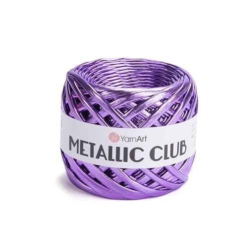 Image of YarnArt Metallic Club Yarn - Super Bulky T-Shirt Yarn, 100% Polyester, 6.35 oz (180g), 60 yds - Shiny for Crochet Bags, Rugs, Handbags, Home Decor (Color 8127)