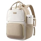 LOVEVOOK Rucksack Damen, 15.6 Zoll Laptop Schulrucksack Teenager mit Großem Flaschenfach, Uni Schultasche Travel Backpack Women Elegant, Arbeitstasche Tagesrucksäcke für Reise Schule, Khaki Beige
