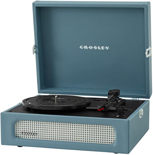 Image of Crosley CR8017B-WB Voyager Record Player, Washed Blue | 3-Speed Turntable, Bluetooth In / Out, Built-in Full-Range Stereo Speakers, Adjustable Pitch Control