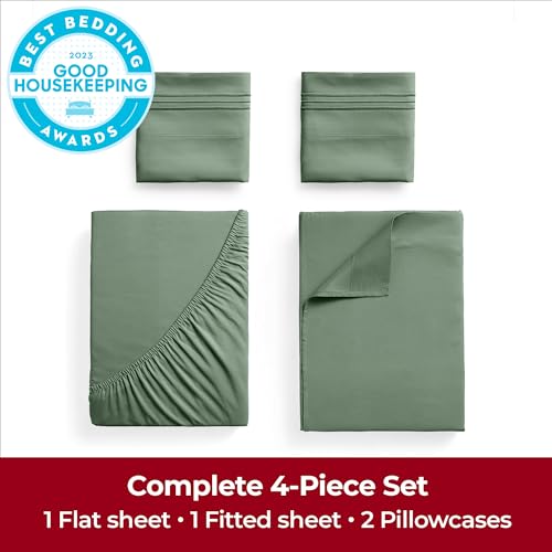 Image of Mellanni Extra Deep Full Sheets - 4 PC Iconic Collection Bedding | Hotel Luxury, Ultra Soft, Cooling Bed Sheets - Wrinkle, Fade, Stain Resistant (Full, Sage)