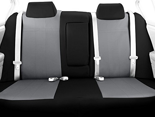 Caltrend Faux Leather Slip On Seat Covers, Fits 2016-2022 Nissan Titan|Titan Xd Rear 40/60 Split Bench Water Resistant, Uv Resitant, Precision Fit, 2-Year Warranty Light Grey Insert With Black Trim #TOP8