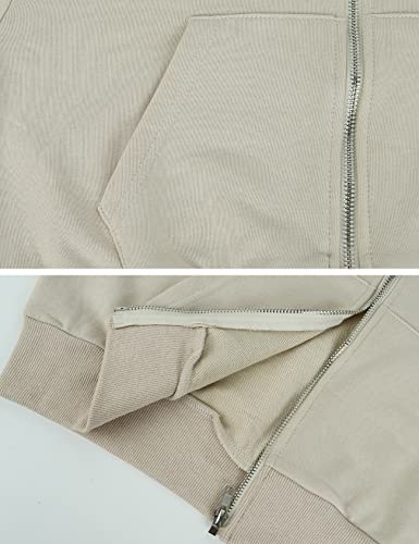Yimoon Women's Casual Workout Long Sleeve Crop Tops Zip Up Hoodies Sweatshirts(Lightkhaki-M) #TOP4