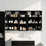 Teenpull Set di 3 armadietti da bagno in legno con illuminazione a LED e specchio bidirezionale, montaggio a parete, 80 x 10,5 x 50 cm, con ripiani, salvaspazio, per bagno e lavanderia degli ospiti