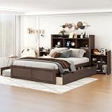 Harper & Bright Designs Full Platform Bed Frame with Twin Size Trundle and 2 Drawers, Full Size Storage Platform Bed with Pull Out Shelves, Espresso