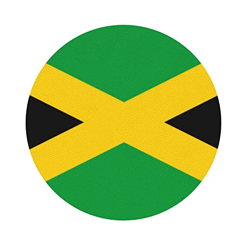 Lot de 6 dessous de verre en cuir imprimé drapeau de la Jamaïque - Sous-verres absorbants pour table basse, restaurant, cuisine, bureau, dommage ou pendaison de crémaillère pour un ami (10 cm)