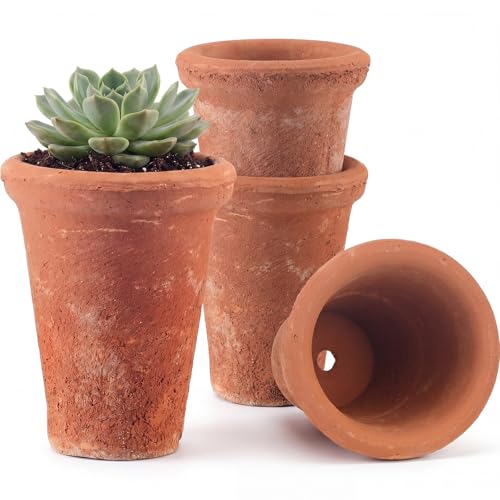 Maxdot 4 Packs Aged Terracotta Pots 4.3 x 3.4'' Terracotta Planter Small Rustic Clay...