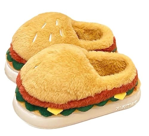 Solyinne Cute Burger Slippers for Women Men,EVA Non Slip Cartoon Fuzzy Slippers Winter Plush Warm Slippers for Home Indoor Outdoor